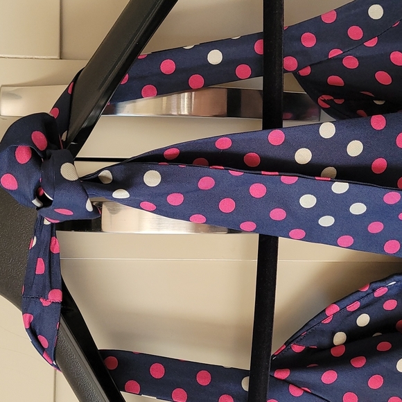 Betsey Johnson silk navy polka-dot halter dress. SZ 8 - Picture 11 of 15